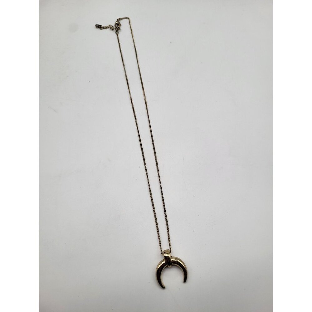 Gold Tone Horn Pendant Necklace Crescent Moon - Picture 5 of 9